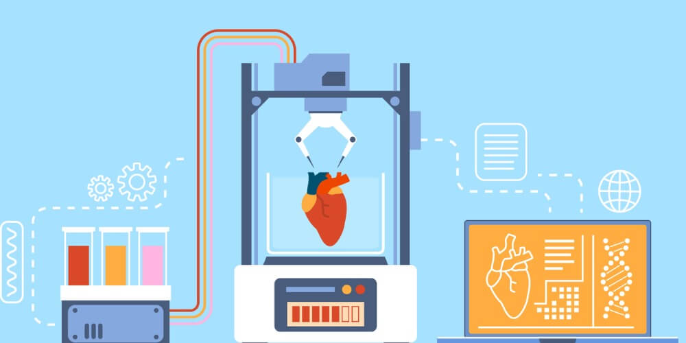bioimpresión 3D máquina robótico imprimiendo corazón